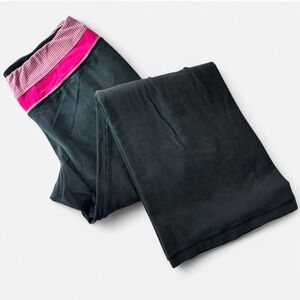 Vintage Y2K gingham and lace trim black and pink low rise wide leg yoga pants